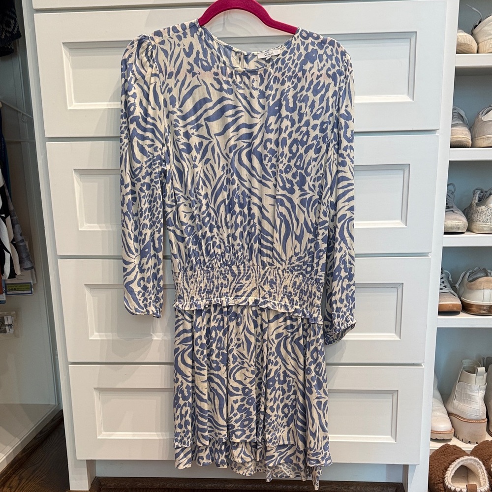 Rails Blue and Cream Animal-Print Long Sleeve Dress
